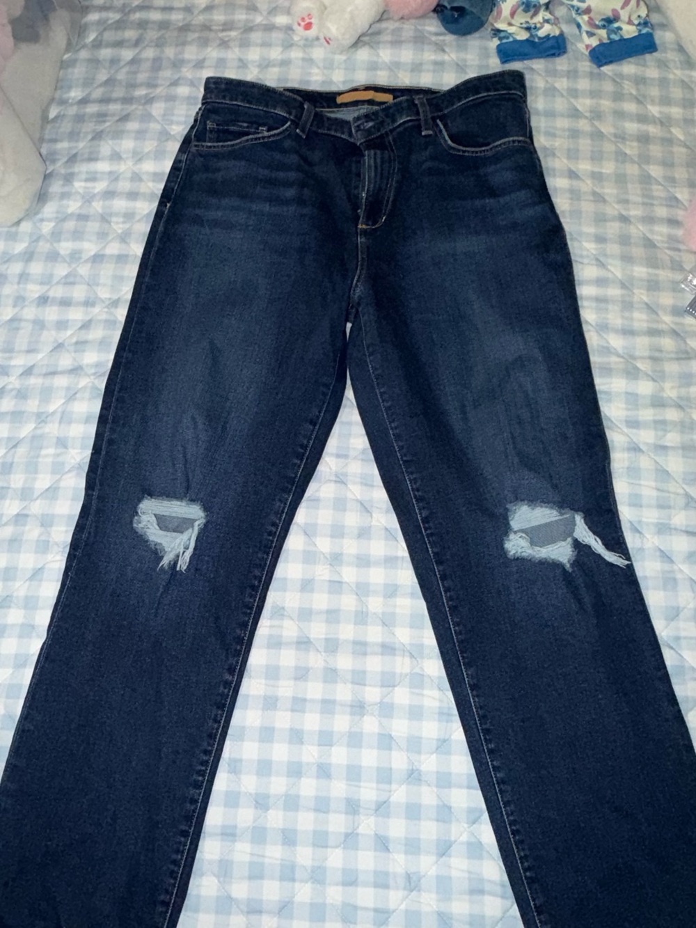 Joe's Jeans Dark Blue Straight Leg Distressed Jeans